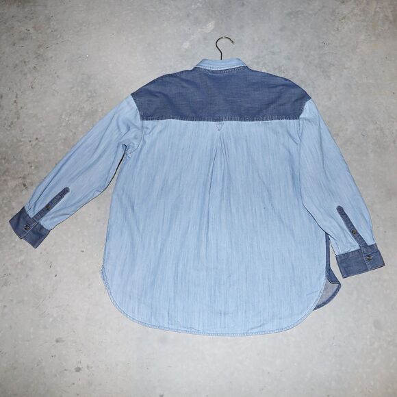 Colorblock Light & Dark Denim Cotton Collared Button Down Mens Shirt Size XL - Picture 2 of 3